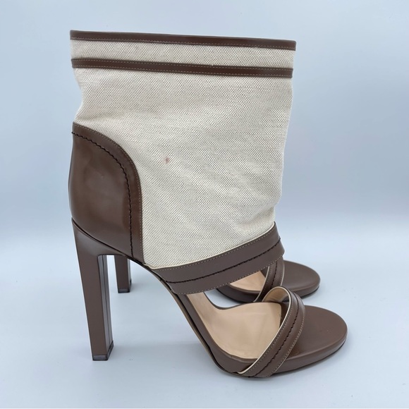 Bally Leather & Canvas Heels 10 1/2 Brown/Natural - Picture 3 of 16